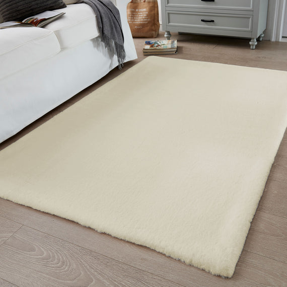 Hasenfell Kunstfell Teppich Vorleger | Rechteckig - Beige